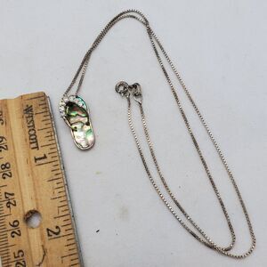 Sterling Silver and Abalone Flip Flop Necklace 18" Long 925